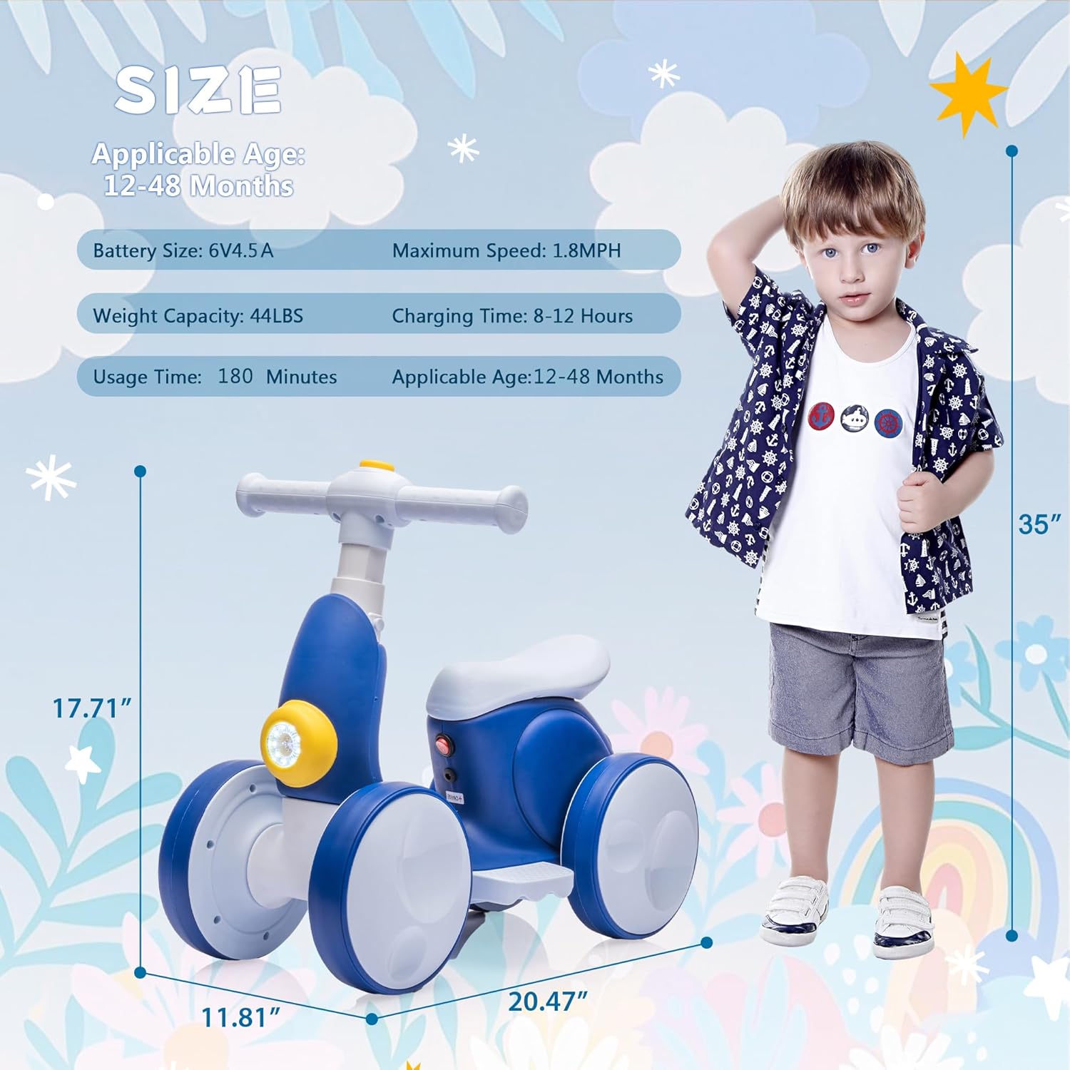6V Electric Baby Balance Bike for 1 Year Old Boys Girls Ride on Toys 12-48 Month Toddler Balance
