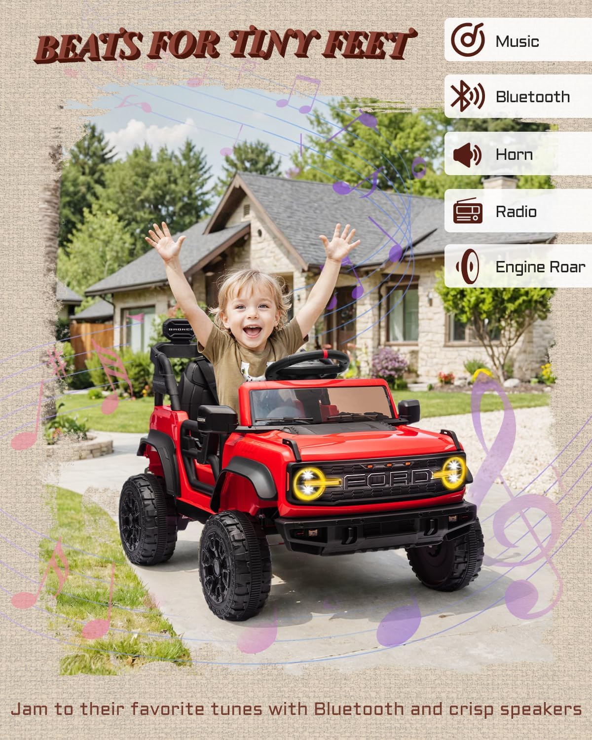 Ford Bronco Raptor Licensed 12V Ride on Toys, Kids Ride on Car with Remote Control, Electric Car