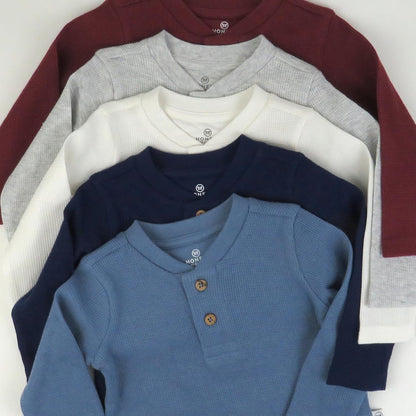 HonestBaby 5-pack Waffle Henley Long Sleeve Shirts 100% Organic Cotton for Infant Baby and Toddler