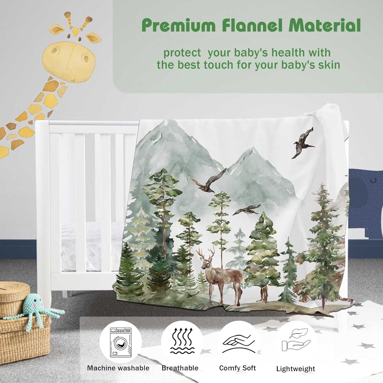 Personalized Woodland Baby Blanket with Name Custom Name Blanket for Boy Newborn Expect Mom
