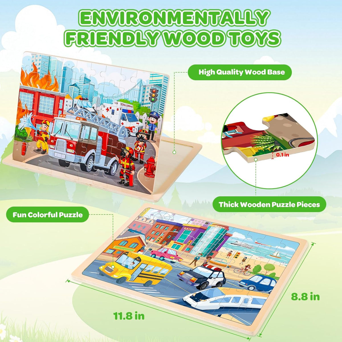 Puzzles for Kids Ages 4-6, 6 Packs 60 Pcs Wooden Jigsaw Puzzles for Kids Ages 6-8, Preschool