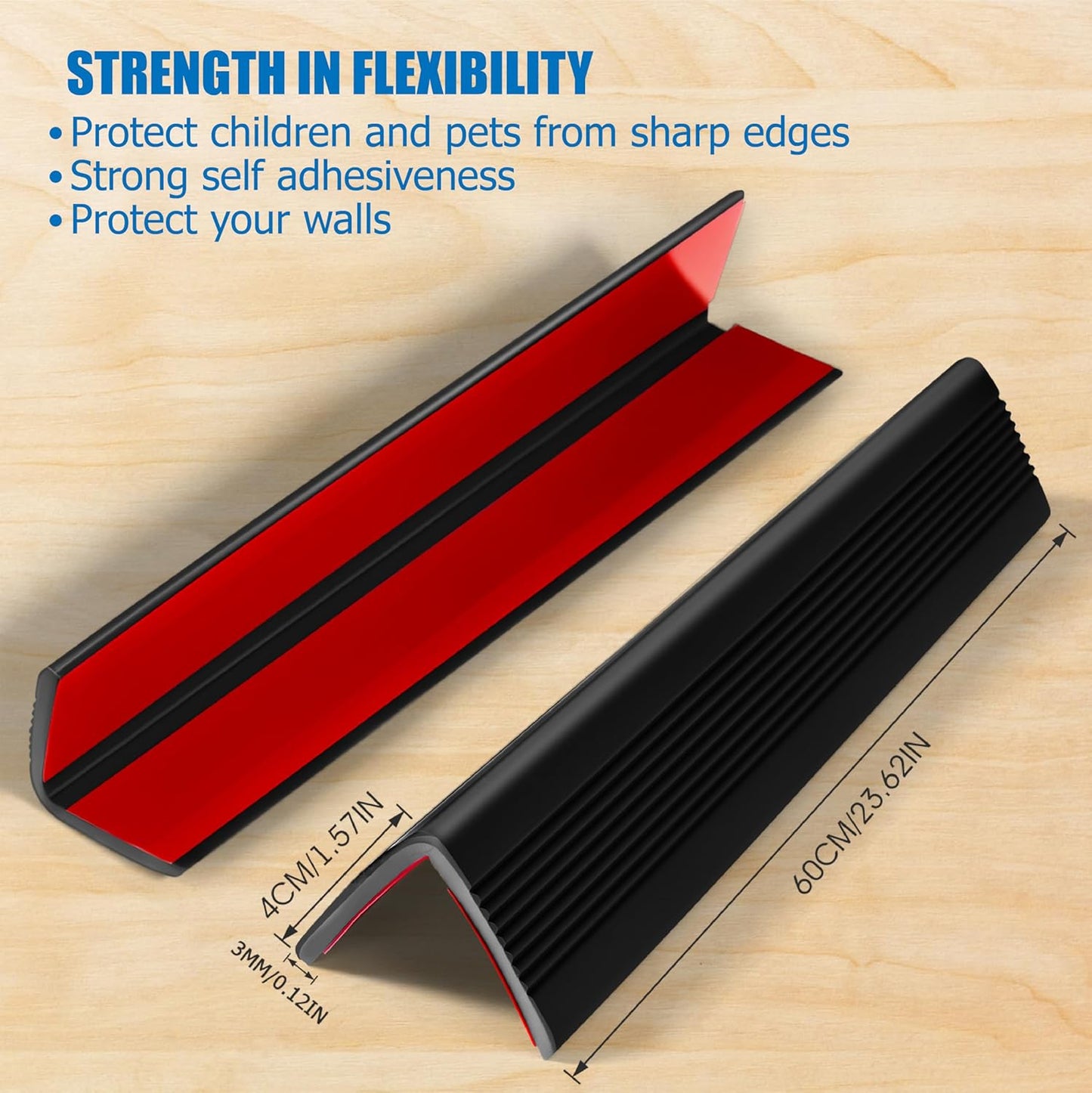 Wall Corner Protectors 4 Pack,1.57x1.57x23.62x0.12 inch PVC Double Side Proof Corner Guards for