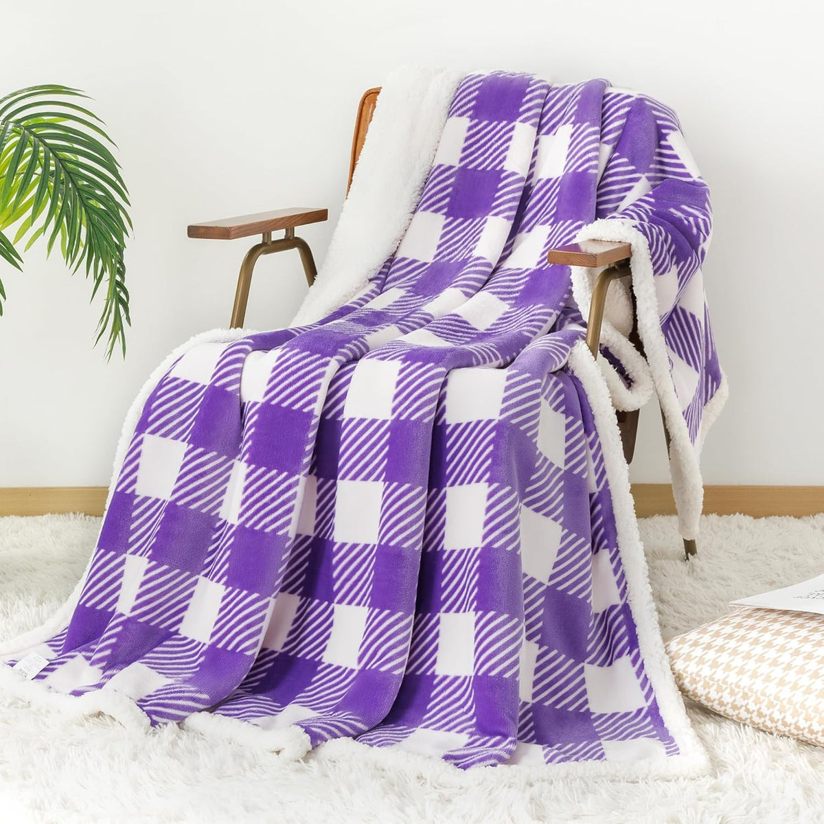 Touchat Sherpa Plaid Twin Blanket 60" X 70", Fuzzy Fluffy Soft Cozy Throw Blanket, Twin Size Plush