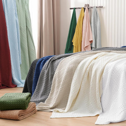 PHF 100% Cotton Waffle Weave Blanket Twin Size, Soft Lightweight Breathable Cozy Summer Blankets