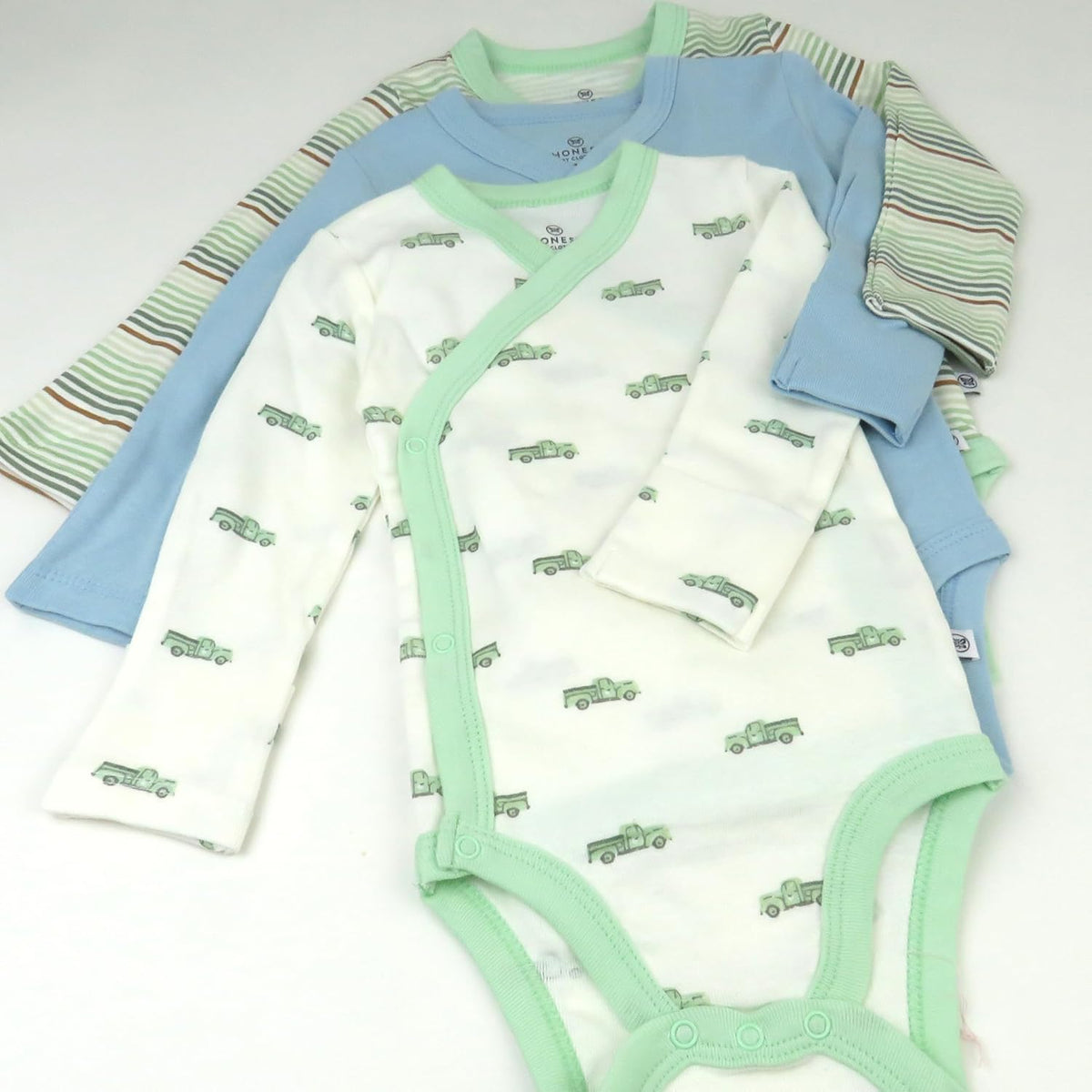 HonestBaby unisex-baby 3-pack Long Sleeve Side-snap Kimono Bodysuits Organic Cotton for Infant Baby