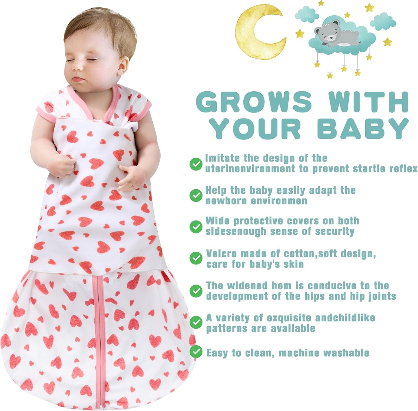 Newborn Sleep Sack Baby Swaddle,Swaddle me 6-12 Month,3-Way Adjustable Wearable Blanket,100% Rayon