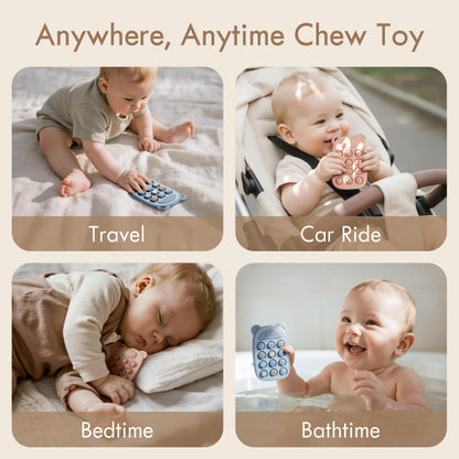 Moonkie Silicone Press Phone Teething Toy for Baby 3 Months+ | Soft BPA-Free Teether with Icon &