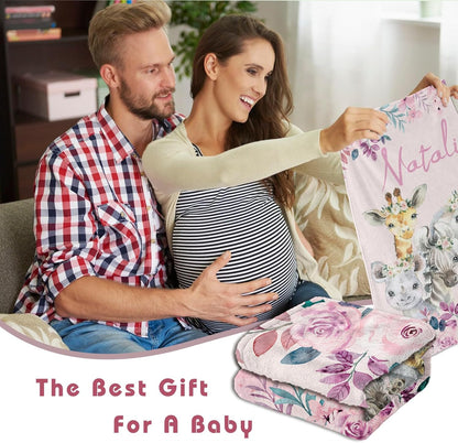 Personalized Baby Blanket with Name Custom Animals Blanket for Infant Toddler Newborn Customized