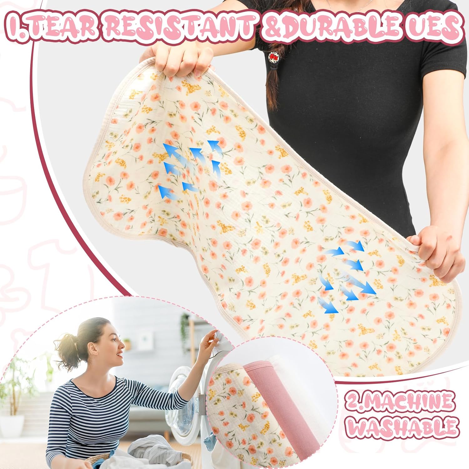 3 Pcs Changing Pad Liners Fits in Peanut Shape Changing Pad Waterproof Diaper Mats Organic Cotton
