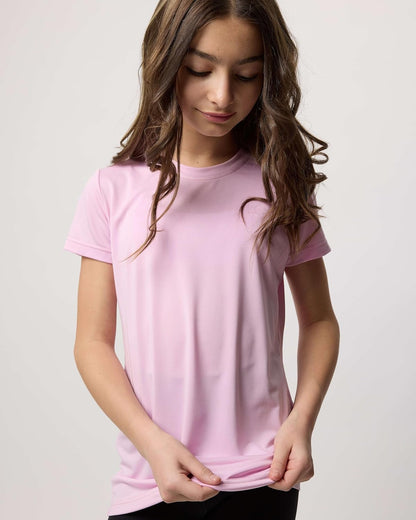 Real Essentials 5 Pack: Girls Short Sleeve Dry-Fit Crew Neck Active Athletic Performance T-Shirt