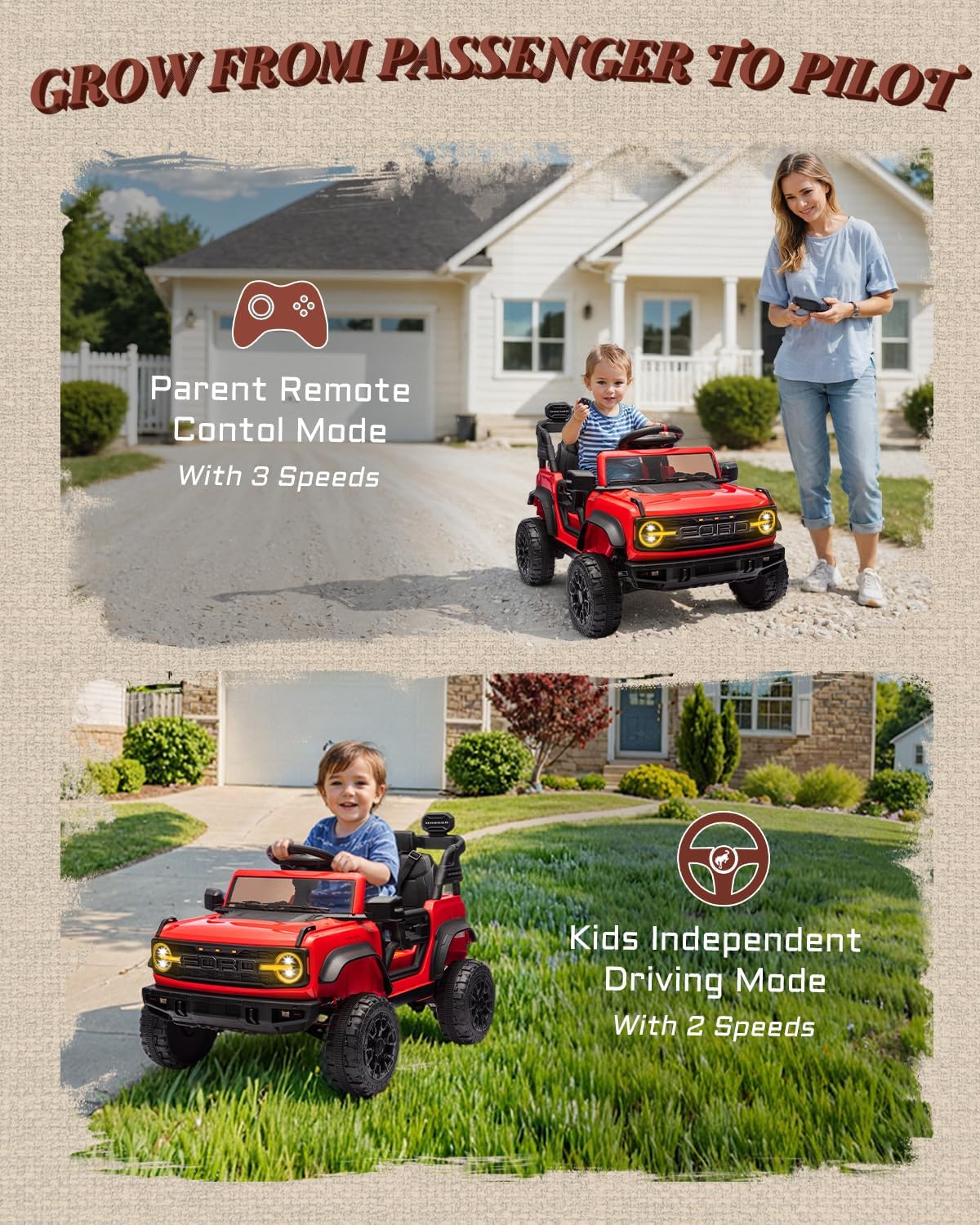 Ford Bronco Raptor Licensed 12V Ride on Toys, Kids Ride on Car with Remote Control, Electric Car