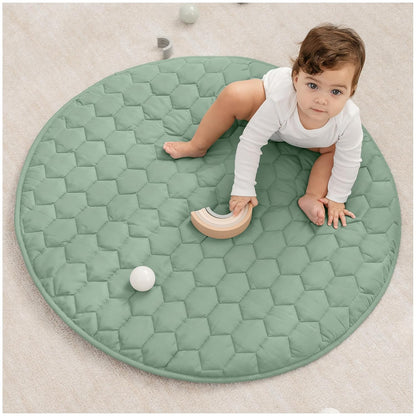 Comfy Cubs Round Kids Play Mat -Small 36 inches Soft Quilted Baby Floor Mat with Non-Slip Bottom