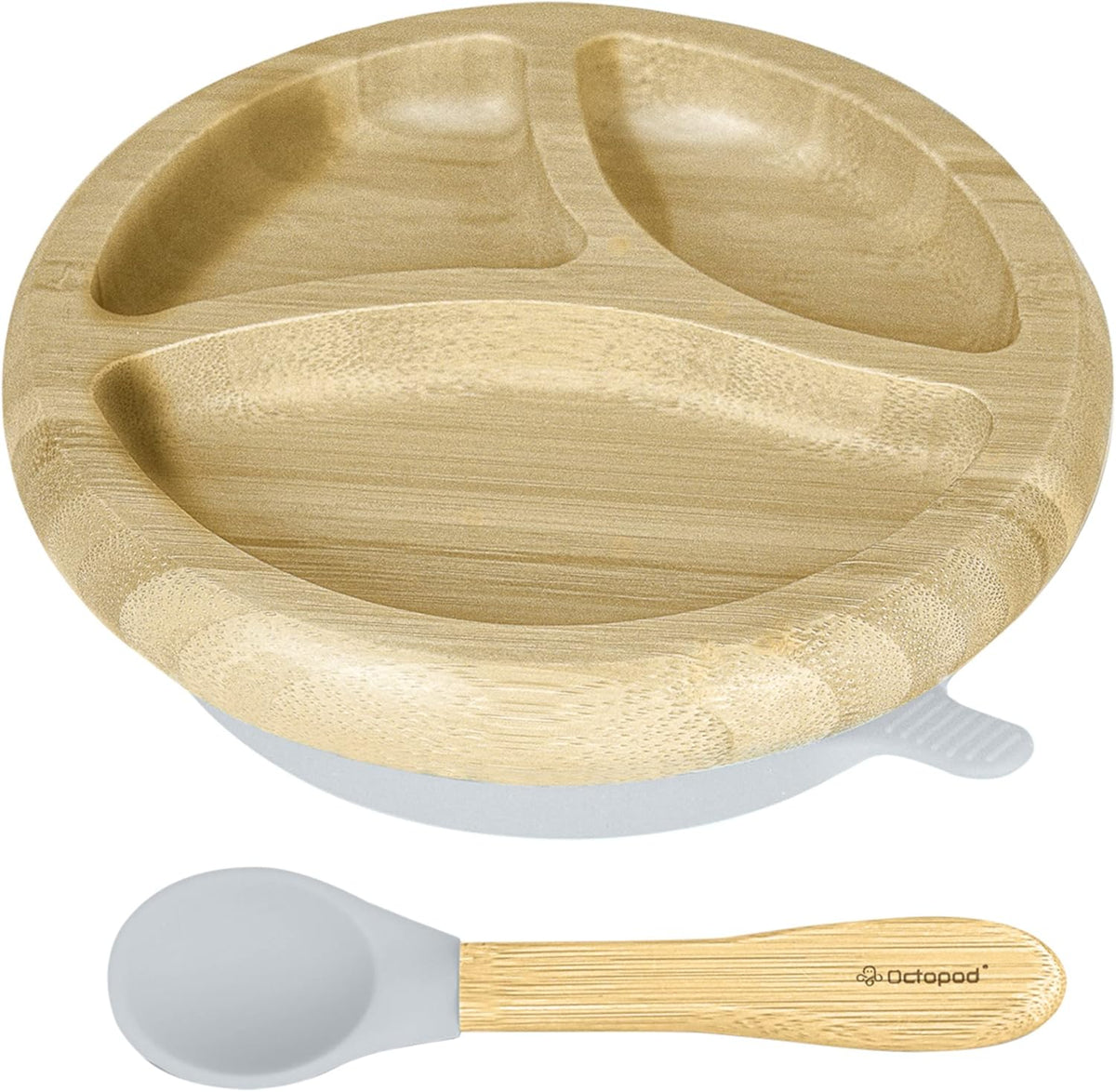 Abiie Octopod Bamboo Dish - Kids Plates for 4 months and up, 3-Compartment Baby Plates with