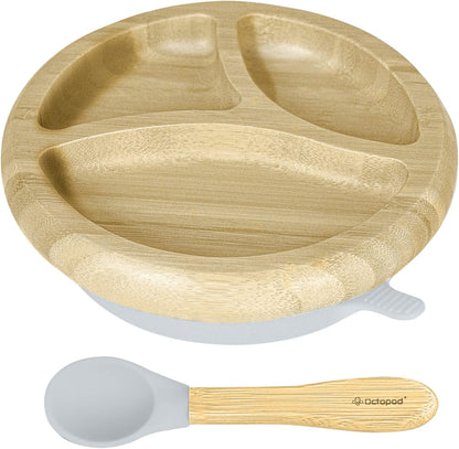 Abiie Octopod Bamboo Dish - Kids Plates for 4 months and up, 3-Compartment Baby Plates with