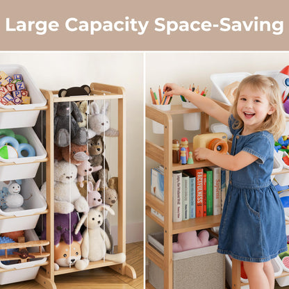 Toy Storage Organizer with Bookshelf and Stuffed Animal Storage - Kids Playroom Organization with