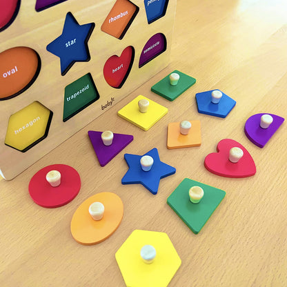 Dailyfunn Montessori Toy Shape Peg Puzzles Baby Puzzle 12-18-24 Months with Knob for