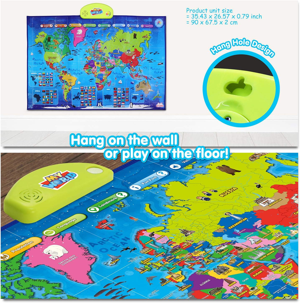 BEST LEARNING i-Poster My World Interactive Map - Educational Talking Toy for Kids of Ages 5 to 12