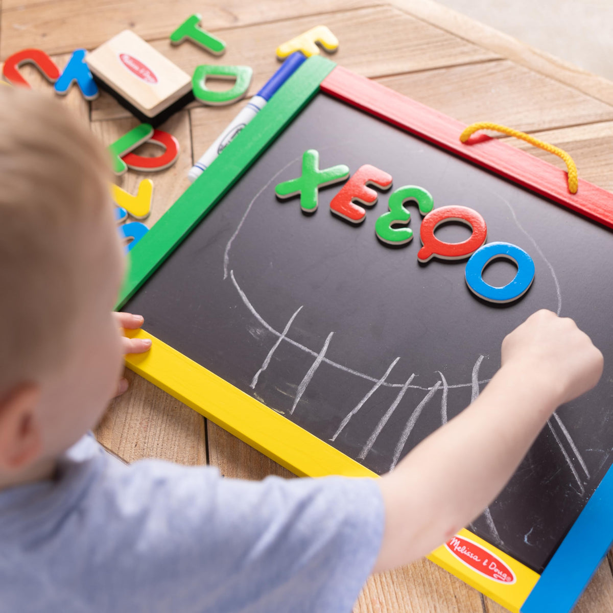 Melissa & Doug Magnetic Chalkboard and Dry-Erase Board with 36 Magnets (Numbers and Uppercase