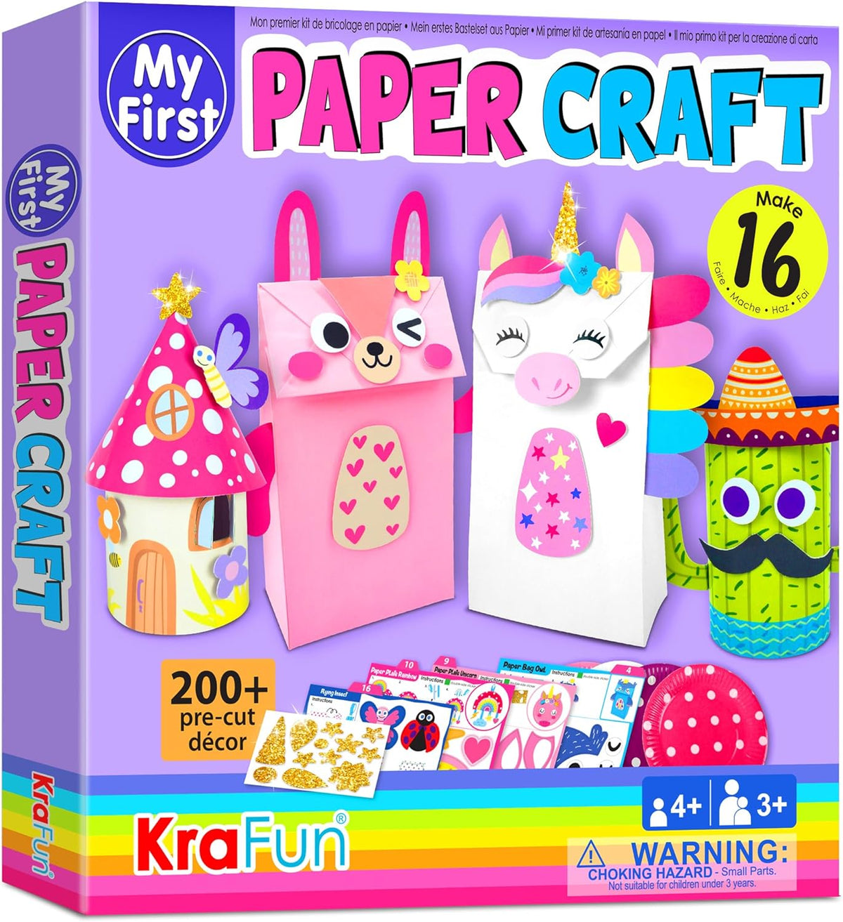 KRAFUN My First Unicorn Bunny Paper Craft Kit for Toddlers and Girls Age 3-8 Years Old, Include 18