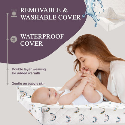 Organic Cotton Contoured Baby Changing Pad w/Waterproof Foam Mattress, Includes Soft, Removable &