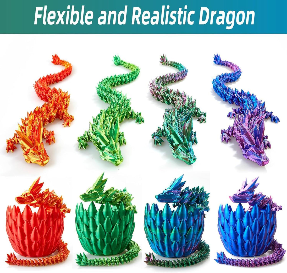 12inch 3D Printed Dragon Egg,Mystery Crystal Dragon Fidget Toys,Articulated Dragon,Home Desk Decor