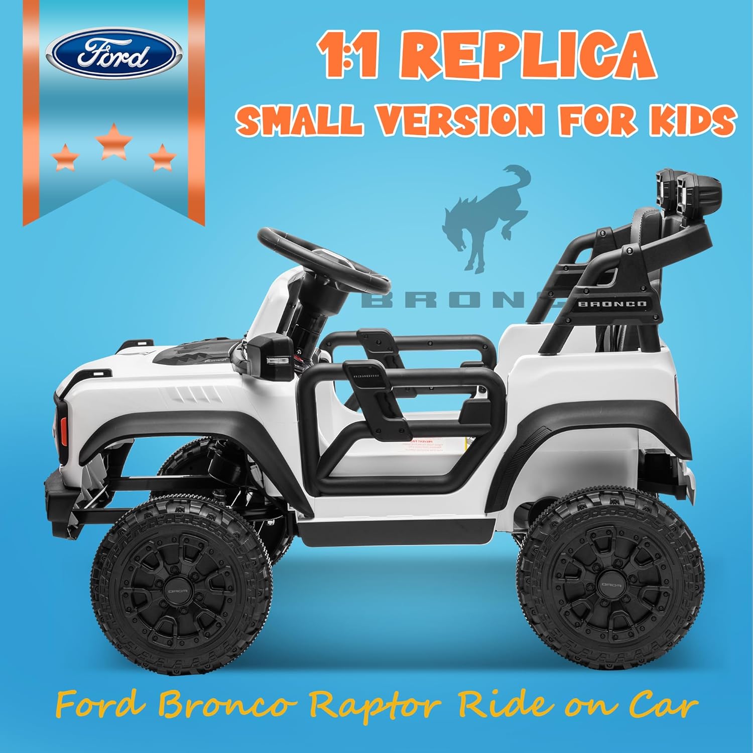 ENYOPRO Licensed Ford Bronco Raptor Electric Car for Kids, 12V Ride On Toys for Toddlers, Christmas