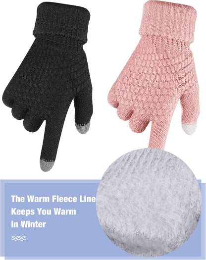 Geyoga 2 Pairs Women's Winter Touch Screen Gloves Soft Warm Fleece Lined Knit Elastic Cuff Winter