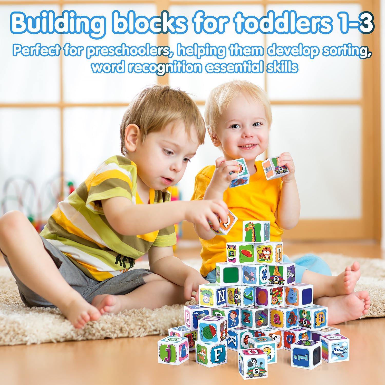 PLAY ABC Building Blocks for Toddlers 1-3, 28 PCS Plastic Baby Alphabet Letters Number Stacking