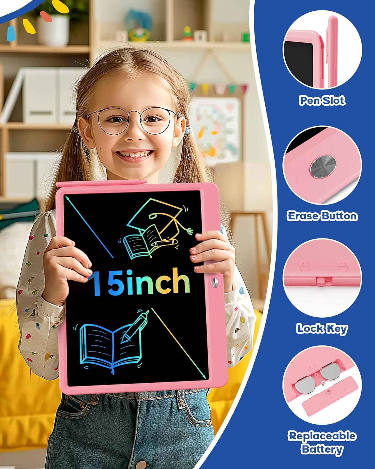Bravokids 15 Inch LCD Writing Tablet for 3 Year Olds - Electronic Drawing Pad and Doodle Board as