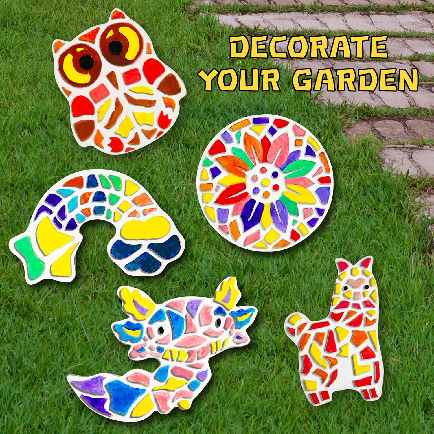 EggSun 8Pcs Stepping Stones Painting Craft Kit for Kids 4 8 6, DIY Garden Stones Outdoor Paint Your