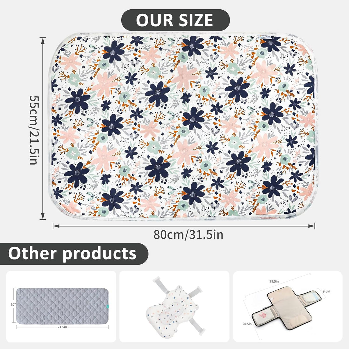 Baby Diaper Changing Pad, 21 5/8" x 31.5" Waterproof Changing Pad Liners - Reusable Soft and