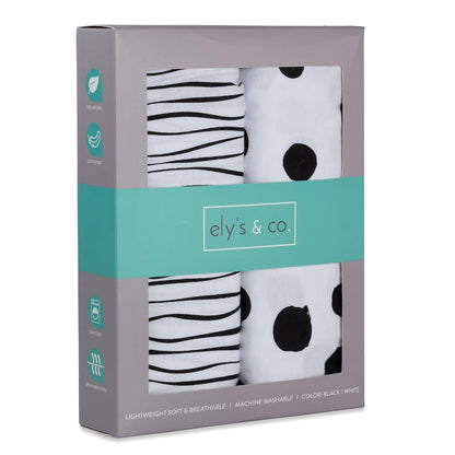 Changing Pad Cover Set | Cradle Sheet 2 Pack 100% Jersey Cotton Black and White Abstract Stripes