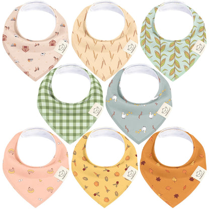 8-Pack Organic Baby Bandana Bibs for Boys, Girls - Super Absorbent Triangle Baby Bibs for Drooling