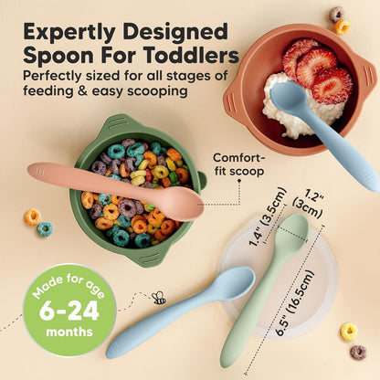 KeaBabies Silicone Baby Spoons, Self Feeding 6-12 months - 3-Pack Baby Weaning Eating Utensils
