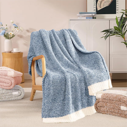 WRENSONGE Throw Blanket Cationic Dyeing Blue Soft Cozy Fluffy Warm Hand Made Weave Throw Blankets