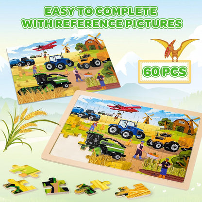 Wooden Puzzles for Kids Age 3 4 5 Year Old, 6 Pack 60 Pcs Toddler Jigsaw Puzzles for Girl Boy