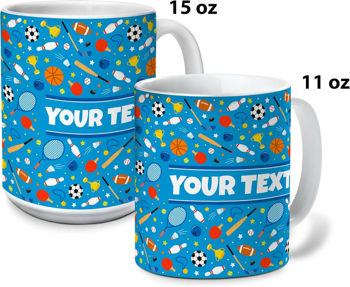 Personalized Mug for Kids - Sports - Custom Name/Text, Ceramic Hot Chocolate/Cocoa/Coffee Cup for