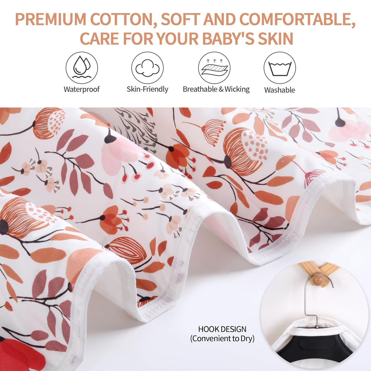 Diaper Changing Pads for Baby, Flower Change Mat, 3Layers Waterproof Change Pad Foldable Absorbent