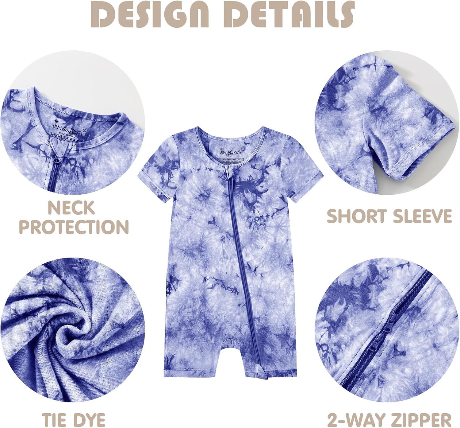 Jimonda Baby Girl Boys Rayon From Bamboo Pajamas 3 Pack Short Sleeve Footless Romper 2 Way Zipper