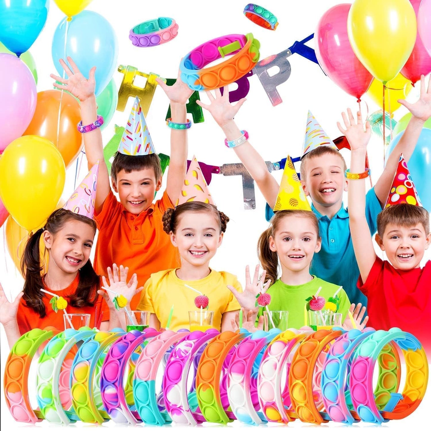 200pcs pop Random Bracelet,Pop Bubble Fidget Sensory Toys, Pop Toy Bulk for Party Favor, Classroom