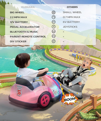 ELEMARA Toddler Bumper Car with Big Wheels, 2.2 Mph, Ride On Toys for Toddlers with DIY Stickers