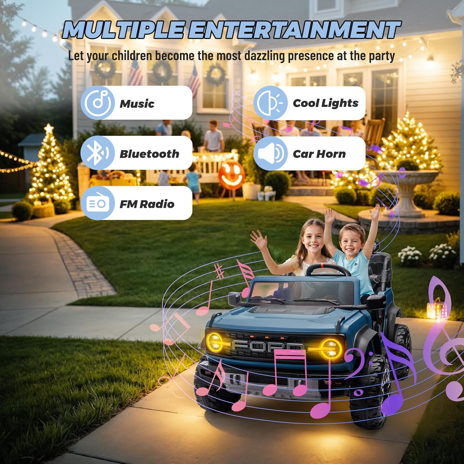 ENYOPRO 2 Seater Ride On Car for Kids, 24v Licensed Ford Bronco Raptor Electric Power Ride On Truck