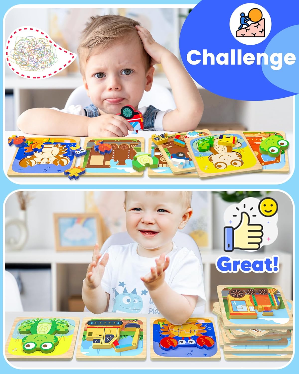 Benresive Wooden Toddler Puzzles, Montessori Toys for 1 2 3 Year Old Boys, Toys for 1 2 3 Year Old