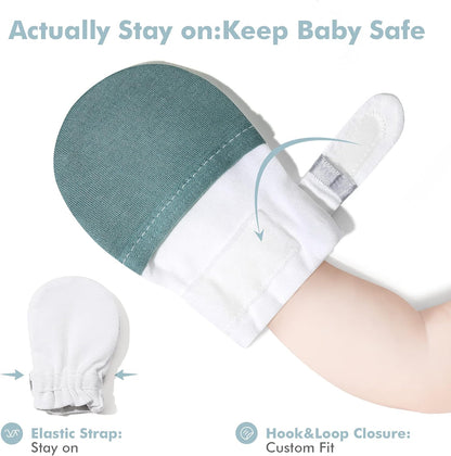 HAPIU Baby No Scratch Mittens Stay On, 100% Cotton Breathable, Adjustable Infant Gloves for Boys