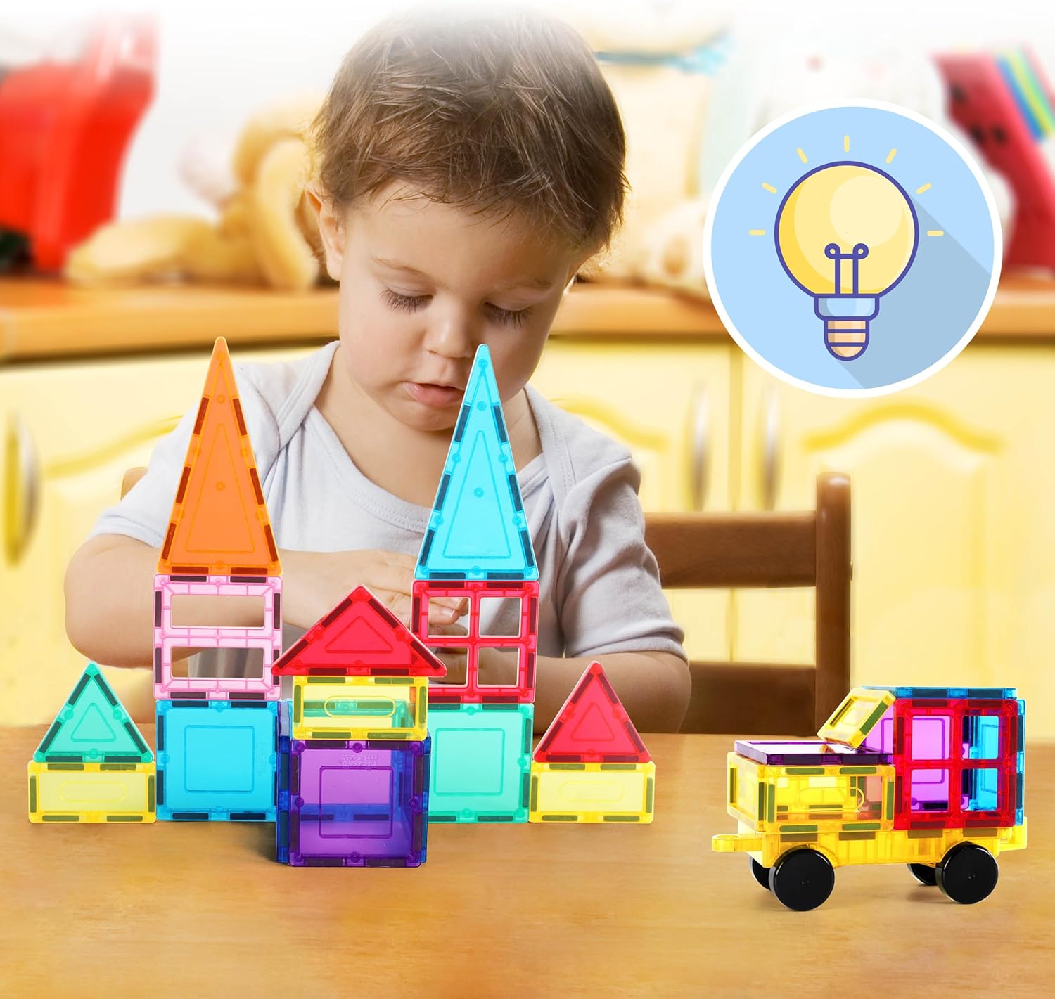 PicassoTiles Magnet Tile Building Blocks with Car Base Drawstring Storage Travel Bag Carry Case