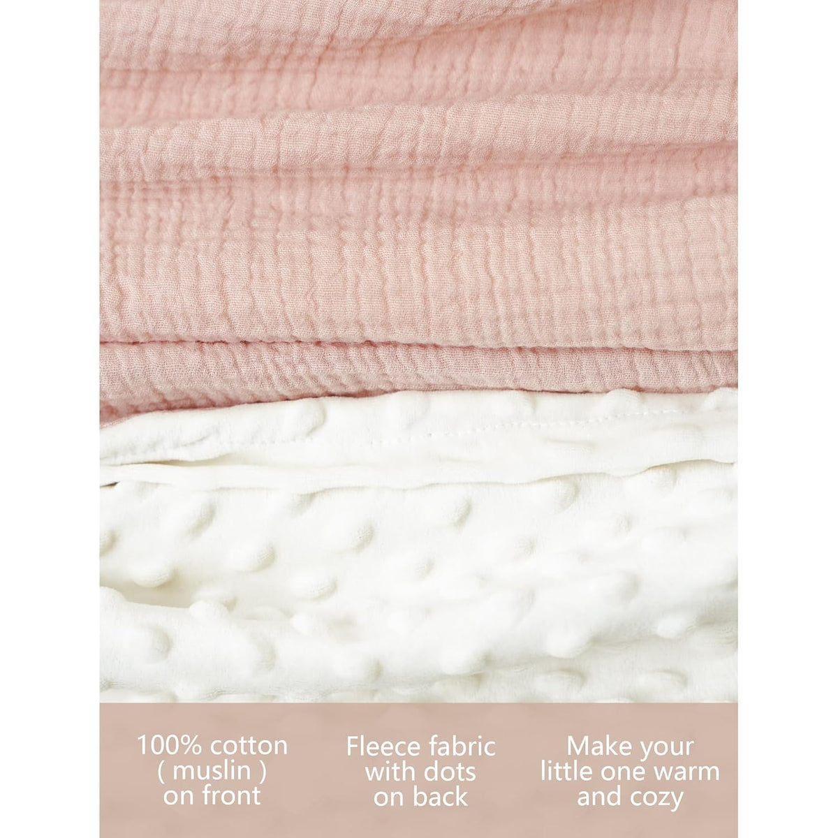Konssy Baby Blankets for Unisex Boys Girls, Super Soft Nursery Minky Blankets with Muslin Cotton