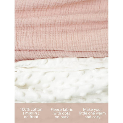 Konssy Baby Blankets for Unisex Boys Girls, Super Soft Nursery Minky Blankets with Muslin Cotton