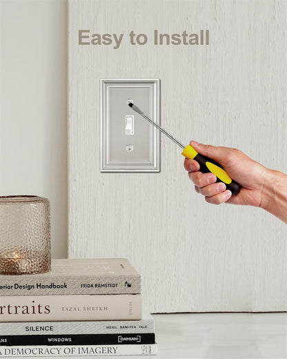 2-Pack Single Toggle Wall Plate, Metal Light Switch Cover, Satin Nickel Switch Plate Cover
