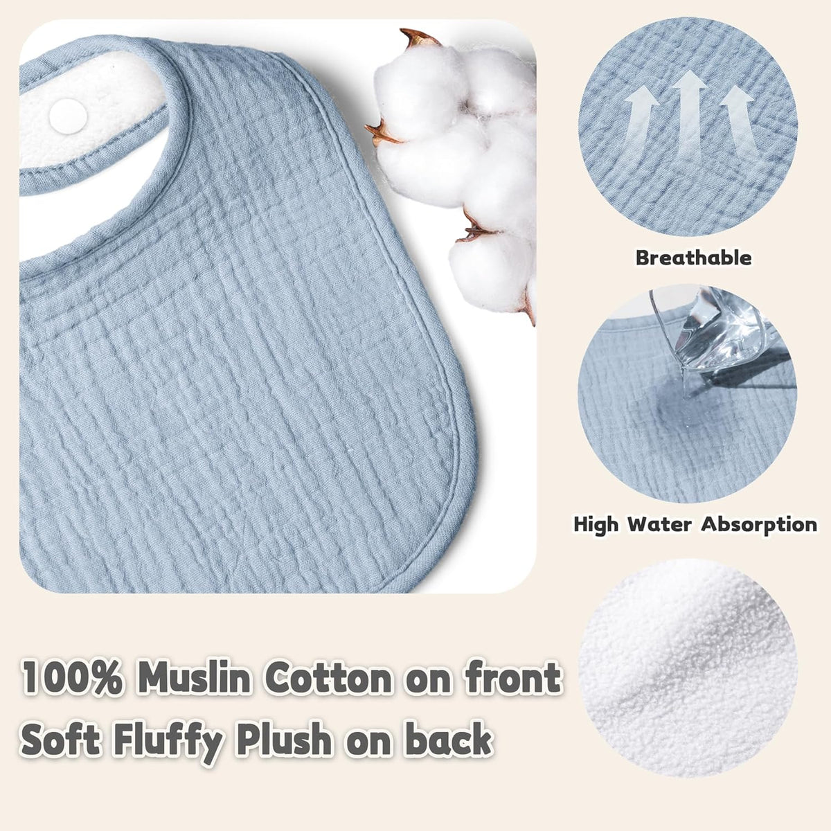 Susurration Muslin Baby Drool Bibs 10Pack Soft Square Adjustable Bandana Bibs for Unisex Baby Girls
