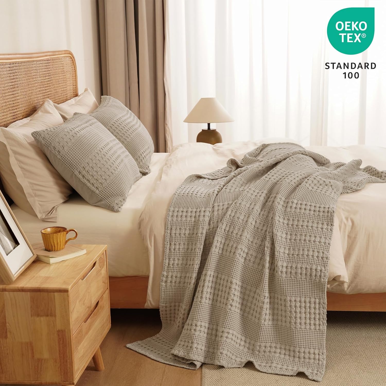 PHF 100% Cotton Waffle Weave Throw Blanket, Soft Lightweight Breathable Cozy Summer Throws for